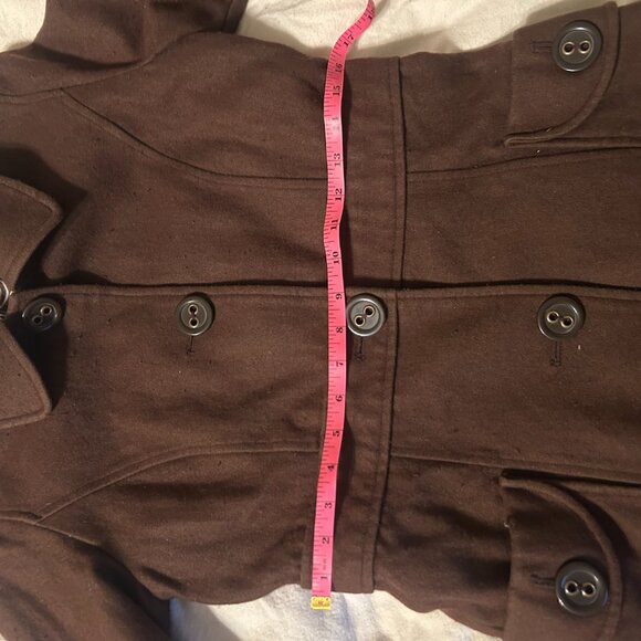 Tulle Overcoat Womens M Brown‎ Wool Blend Collar Button Pockets Lined Collar - Picture 14 of 14